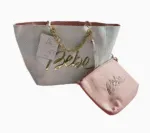 BEBE Gianna Tote & Pouch Set – White & Pink